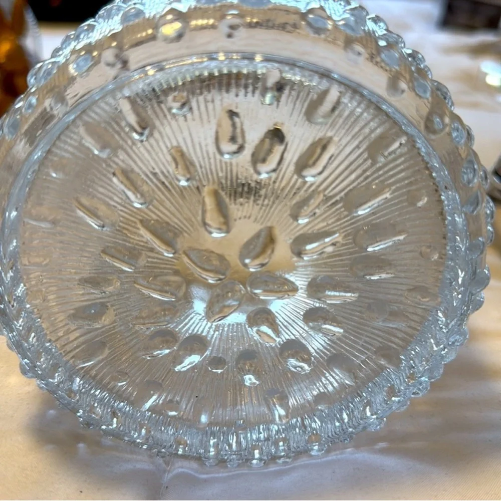 Set of two texture glass ice buckets or votive holders with chrome handles. 2